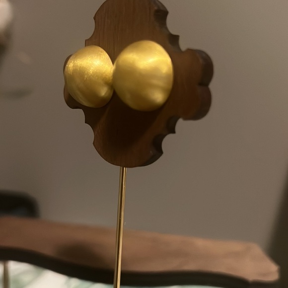 Half-Sphere Brushed Matte Metal Bun Stud Earrings in Gold - Picture 3 of 5